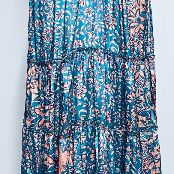 RAGA Maxi Tiered Floral Dress SZ M Somewhere in Paradise Turquoise Boho Festival - Picture 6 of 15